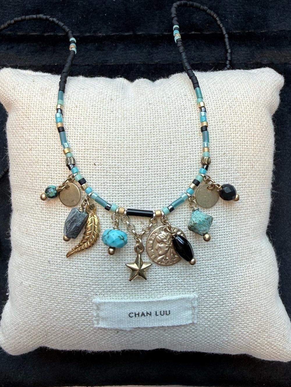 Chan Luu Turquoise, Black and Gold Charm Necklace